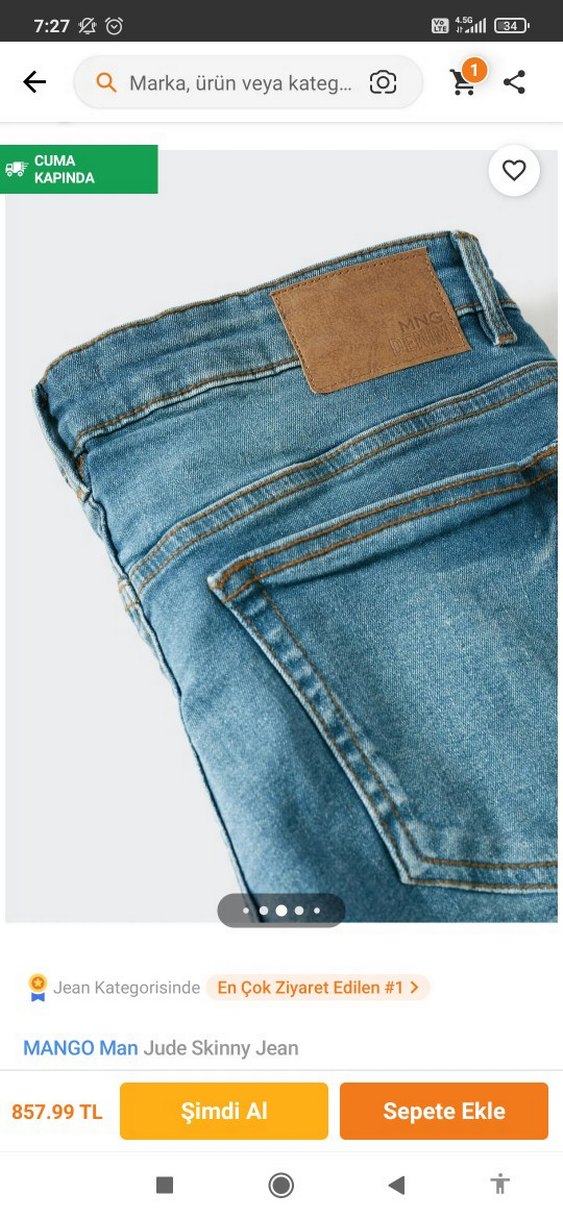 Erkek Mango Man Mavi Skinny Denim Jean - Görsel 4