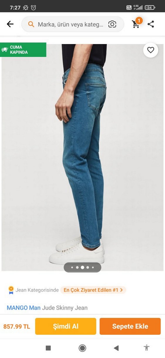 Erkek Mango Man Mavi Skinny Denim Jean - Görsel 5