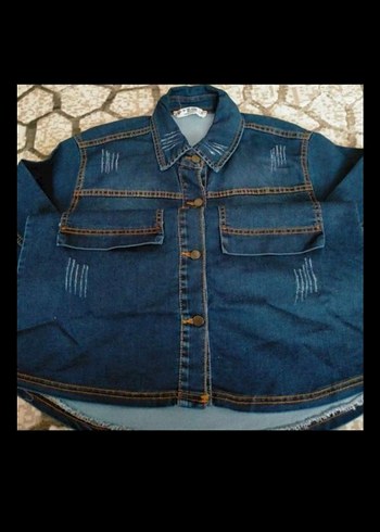 Düğmeli Uzun Kollu Mavi Denim Ceket - Görsel 2