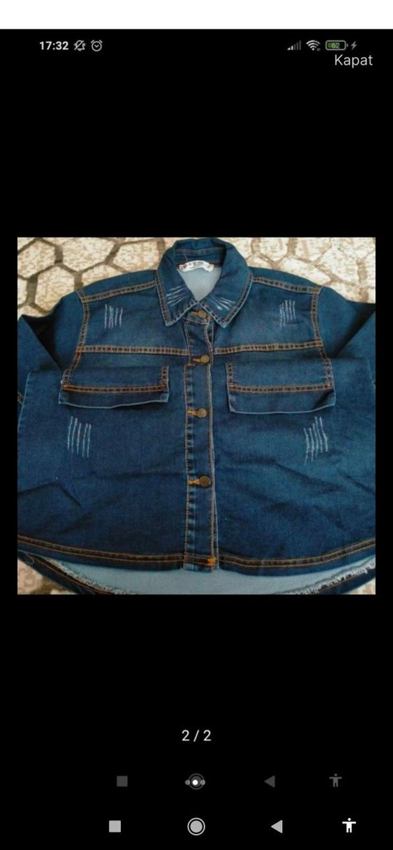 Düğmeli Uzun Kollu Mavi Denim Ceket - Görsel 2