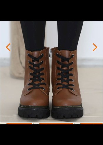 Kahverengi Deri Platform Topuklu Kadın Bot - Görsel 3