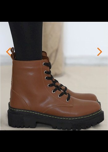 Kahverengi Deri Platform Topuklu Kadın Bot - Görsel 2