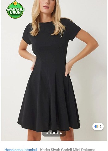 Siyah V Yaka Midi Kısa Kollu Elbise - Görsel 3
