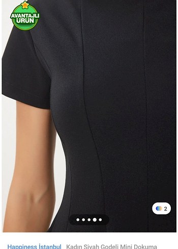 Siyah V Yaka Midi Kısa Kollu Elbise - Görsel 2