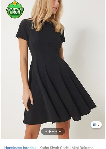 Siyah V Yaka Midi Kısa Kollu Elbise - Görsel 4