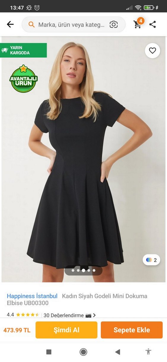 Siyah V Yaka Midi Kısa Kollu Elbise - Görsel 3