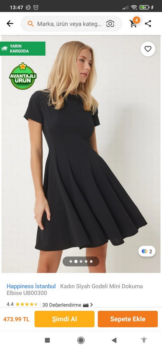 Siyah V Yaka Midi Kısa Kollu Elbise - Görsel 4