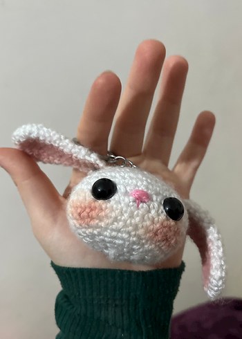 Örgü Beyaz Tavşan Anahtarlık - Görsel 2