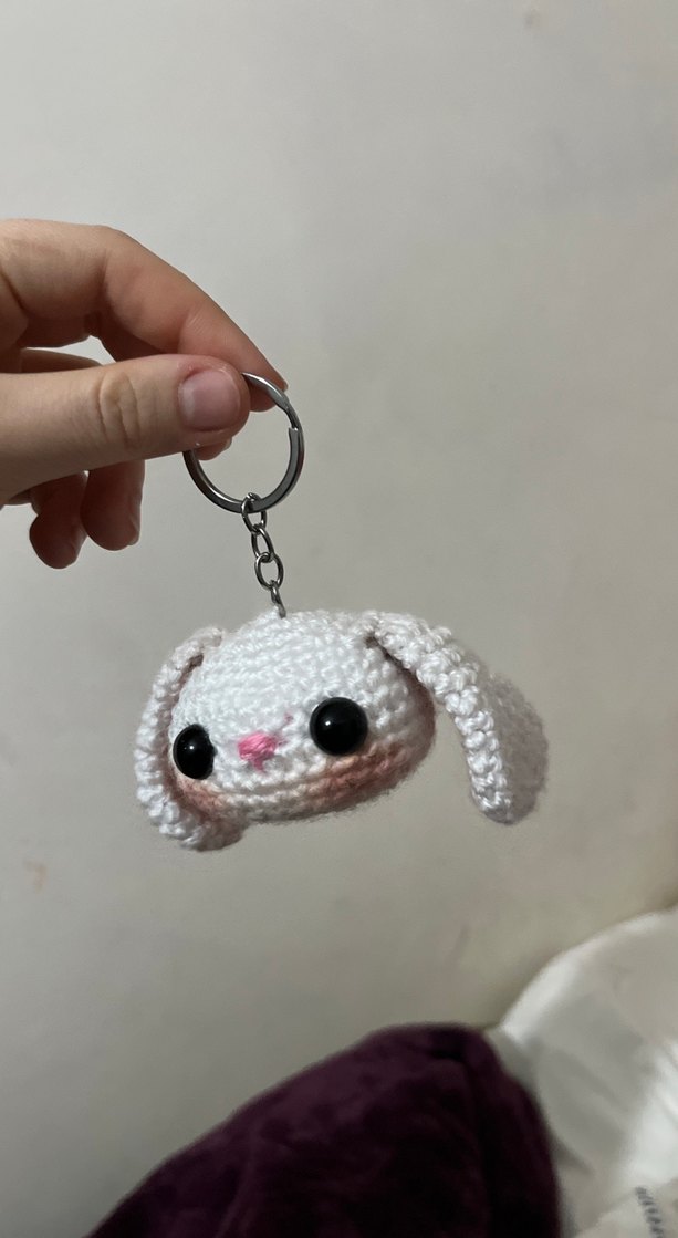 Örgü Beyaz Tavşan Anahtarlık - Görsel 3