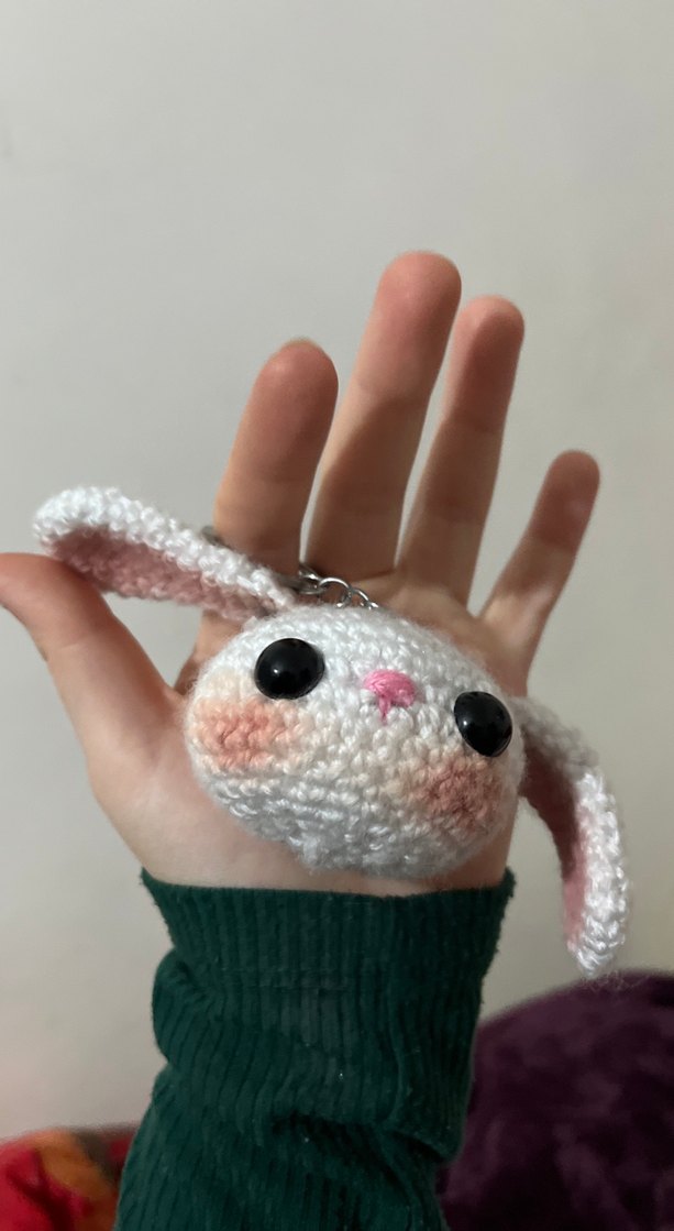 Örgü Beyaz Tavşan Anahtarlık - Görsel 2