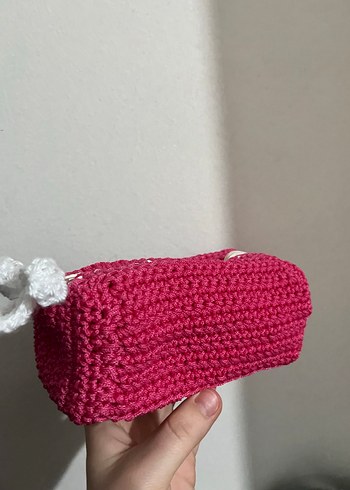 Pembe Örgü makyaj çantası - Görsel 3