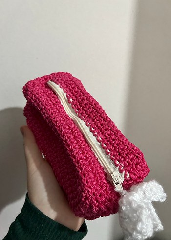 Pembe Örgü makyaj çantası - Görsel 2