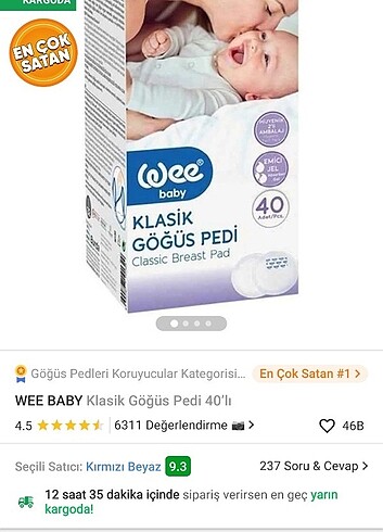 WEE BABY KLASIK GÖĞÜS PEDİ 40 LI 