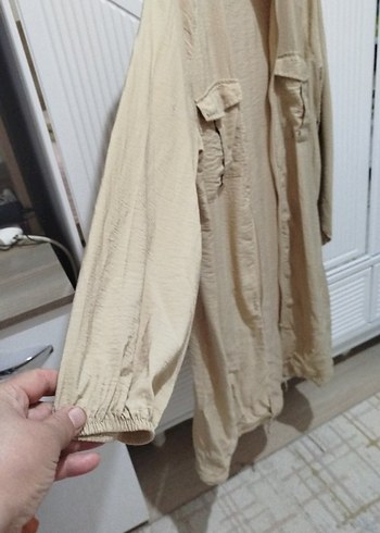 Bej Keten Kadın Trençkot