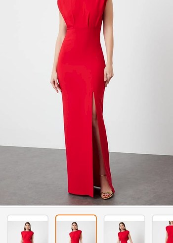 Kırmızı Drapeli Uzun Kadın Elbise - Görsel 4