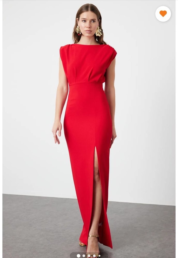 Kırmızı Drapeli Uzun Kadın Elbise - Görsel 2