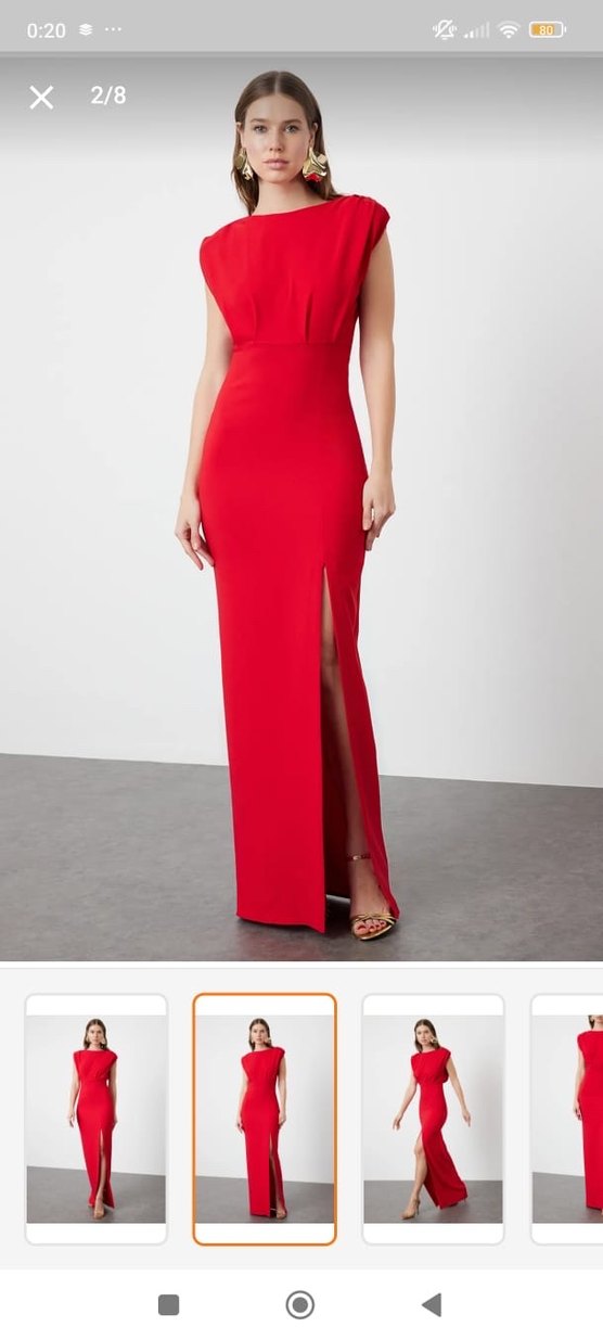 Kırmızı Drapeli Uzun Kadın Elbise - Görsel 4