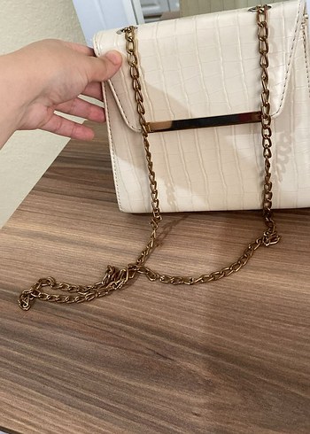 Bej Deri Zincir Detaylı Kadın Çanta - Görsel 2