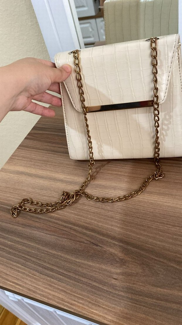 Bej Deri Zincir Detaylı Kadın Çanta - Görsel 2