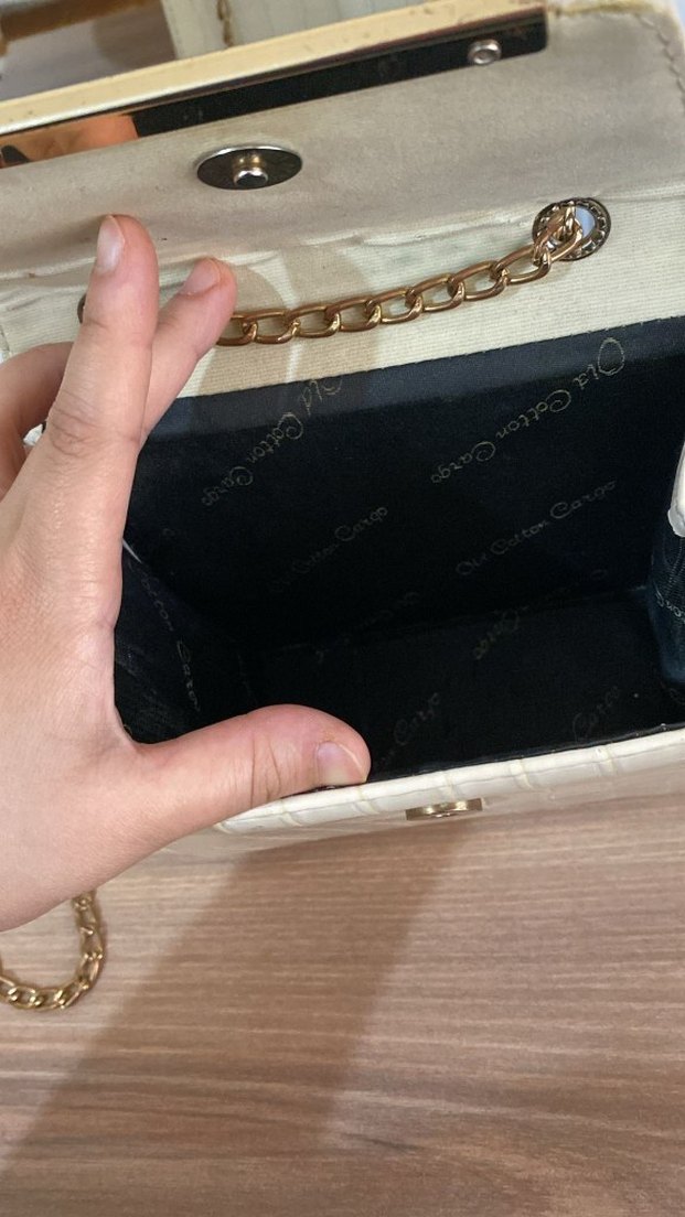 Bej Deri Zincir Detaylı Kadın Çanta - Görsel 3