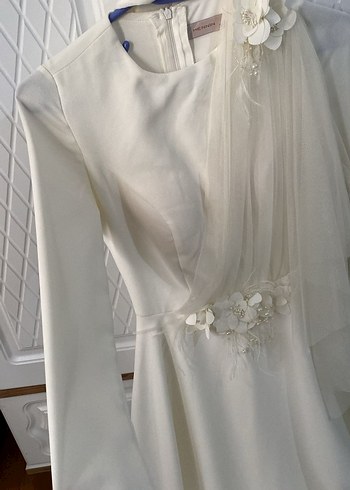 Vintage Beyaz A Kesim Uzun Kollu Gelinlik - Görsel 2