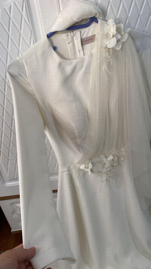 Vintage Beyaz A Kesim Uzun Kollu Gelinlik - Görsel 2