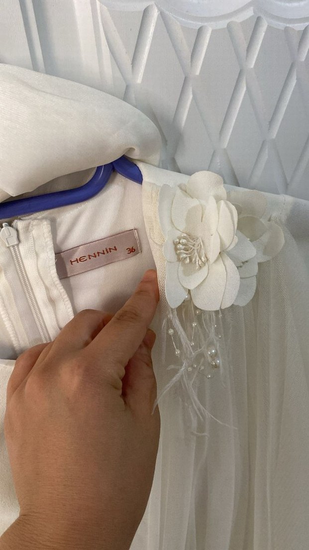 Vintage Beyaz A Kesim Uzun Kollu Gelinlik - Görsel 3
