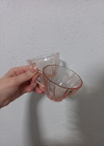 Pastel Pembe Cam Fincan - Görsel 2