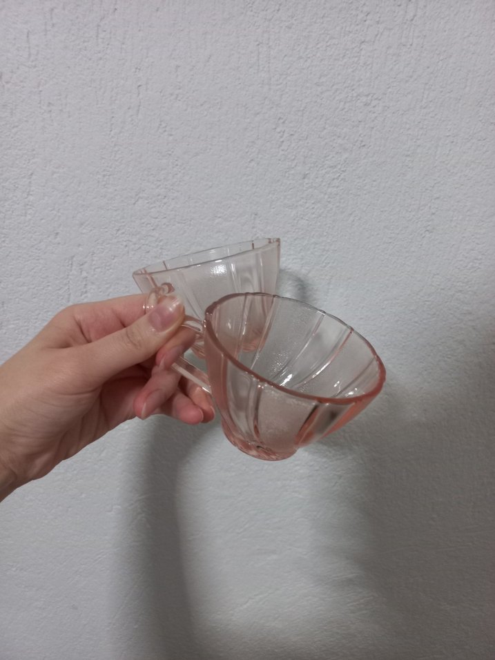 Pastel Pembe Cam Fincan - Görsel 2