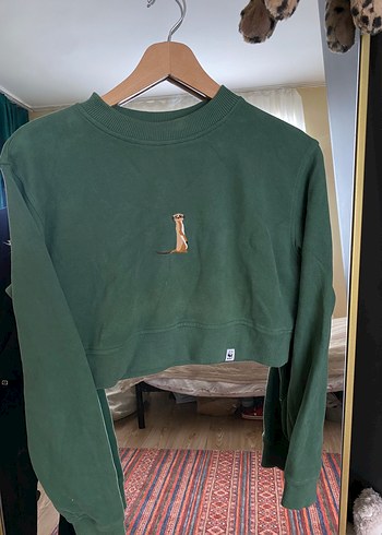 Diğer Haki Yesil Meerkatli Crop Sweatshirt Wwf Marka