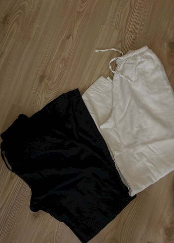 Zara Siyah Beyaz Bershka Keten Pantolon