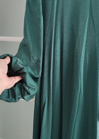 Parlak Yeşil Uzun Keten Elbise - Görsel 3