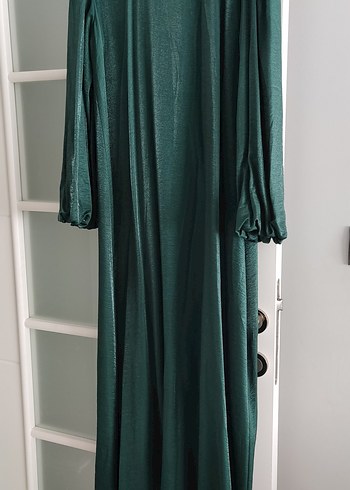 Parlak Yeşil Uzun Keten Elbise - Görsel 5