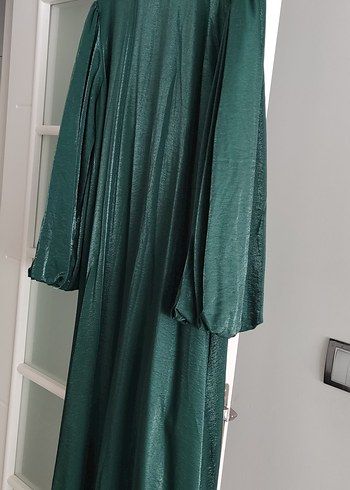 Parlak Yeşil Uzun Keten Elbise - Görsel 2