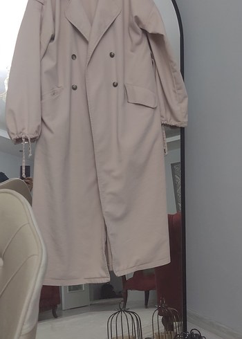 Bej Uzun Kadın Trençkot Düğmeli - Görsel 3