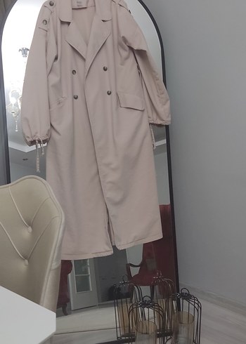 Bej Uzun Kadın Trençkot Düğmeli - Görsel 2