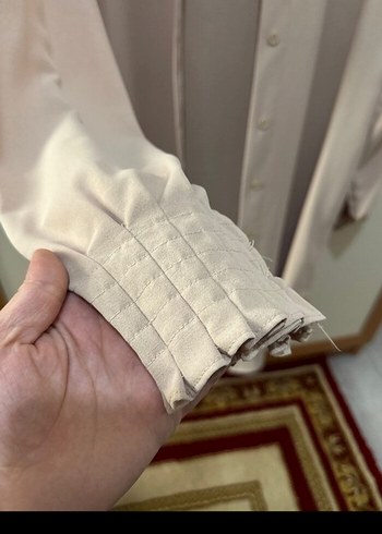 Bej Uzun Kollu Düğmeli Salaş Gömlek - Görsel 3