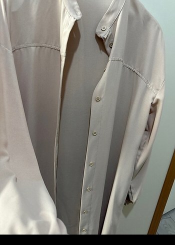 Bej Uzun Kollu Düğmeli Salaş Gömlek - Görsel 4