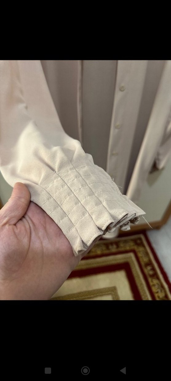 Bej Uzun Kollu Düğmeli Salaş Gömlek - Görsel 3