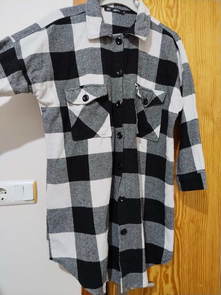 Gri Kareli Pamuklu Uzun Kollu Kadın Gömlek - Görsel 2