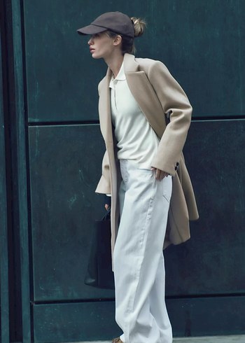 Zara Düğmeli Bej Klasik Kaban - Görsel 2