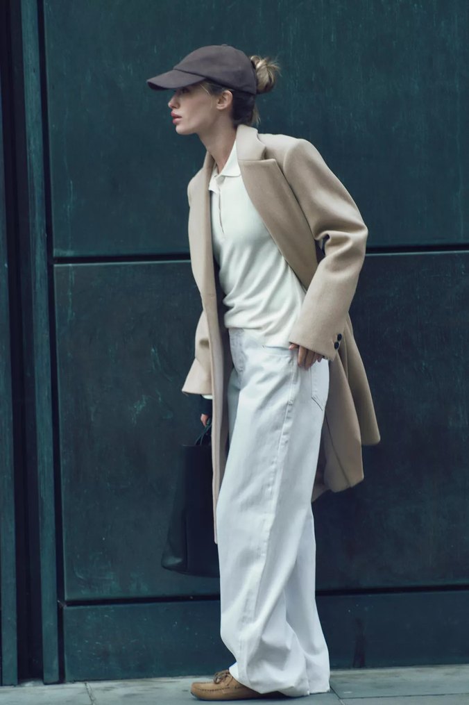 Zara Düğmeli Bej Klasik Kaban - Görsel 2