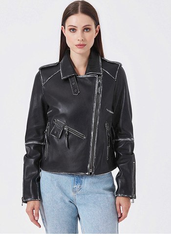 Tergan Kuzu Derisi Siyah Kadın Deri Ceket - Görsel 3