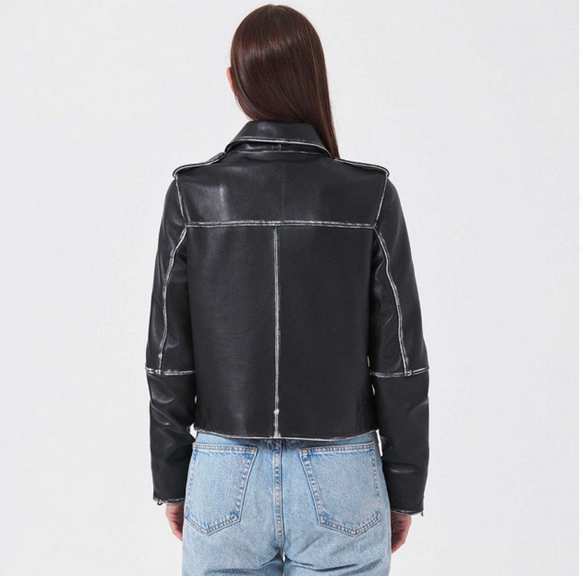 Tergan Kuzu Derisi Siyah Kadın Deri Ceket - Görsel 4