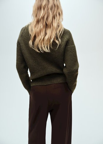 Mango Düğmeli V Yaka Haki Hırka - Görsel 2