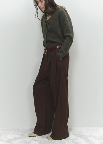 Mango Düğmeli V Yaka Haki Hırka - Görsel 4