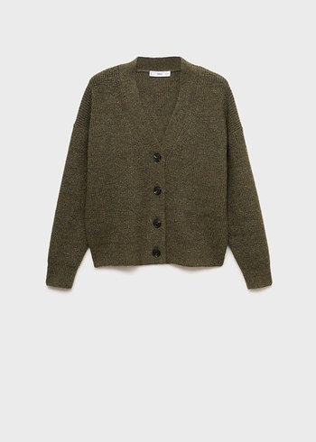 Mango Düğmeli V Yaka Haki Hırka - Görsel 5