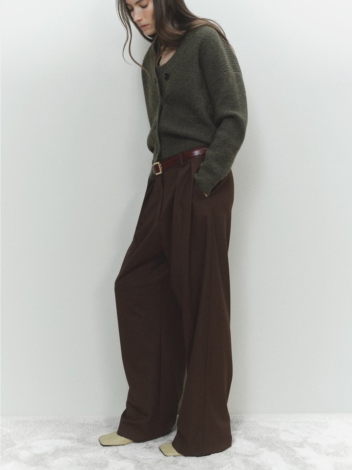 Mango Düğmeli V Yaka Haki Hırka - Görsel 4