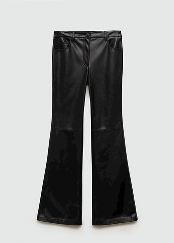 Mango Deri Siyah Kadın İspanyol Paça Pantolon - Görsel 5