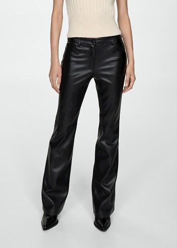 Mango Deri Siyah Kadın İspanyol Paça Pantolon - Görsel 3